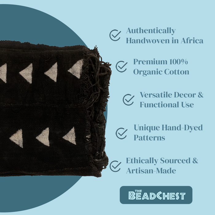 Ebony Black Bogolan Mali Mud Cloth (Arrow Design) - The Bead Chest