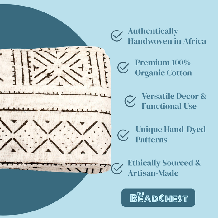 White Bogolan Mali Mud Cloth (Tonka Design) - The Bead Chest