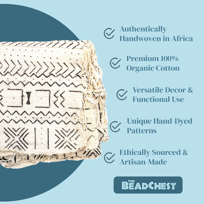 White Bogolan Mali Mud Cloth (Geometric Design) - The Bead Chest