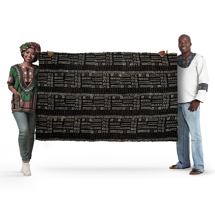 Ebony Black Bogolan Mali Mud Cloth (Kolokani Design) - The Bead Chest