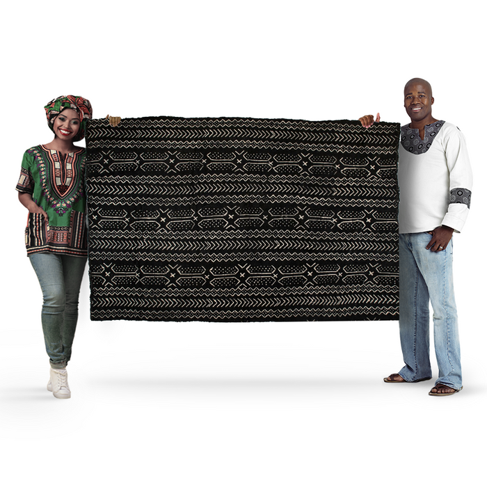 Ebony Black Bogolan Mali Mud Cloth (Karan Design) - The Bead Chest