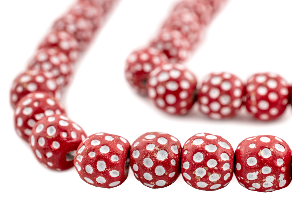 Red Terracotta Polka Dot Beads (14mm) - The Bead Chest