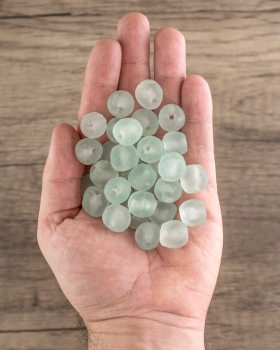 Clear Aqua Recycled Glass Beads (14mm) - The Bead Chest