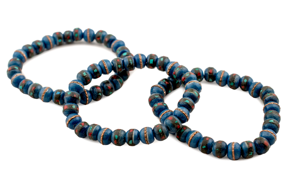 Vintage-Azul Blue Nepal Mala Bracelet - The Bead Chest