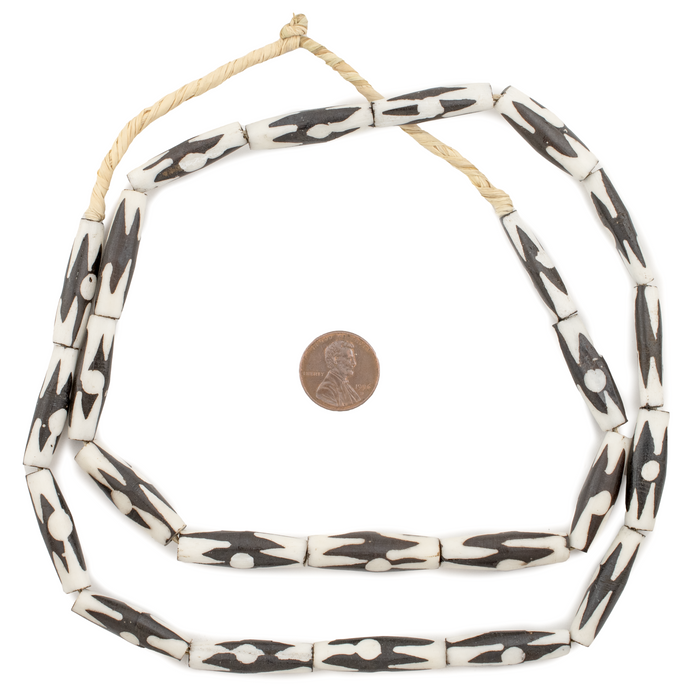 Inverted Zig-Zag Dot Batik Bone Beads (Elongated) - The Bead Chest