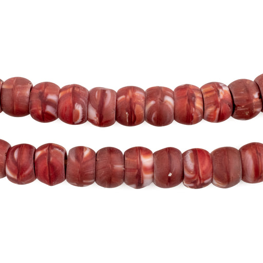 Red & White Swirl Padre Beads (9mm) - The Bead Chest