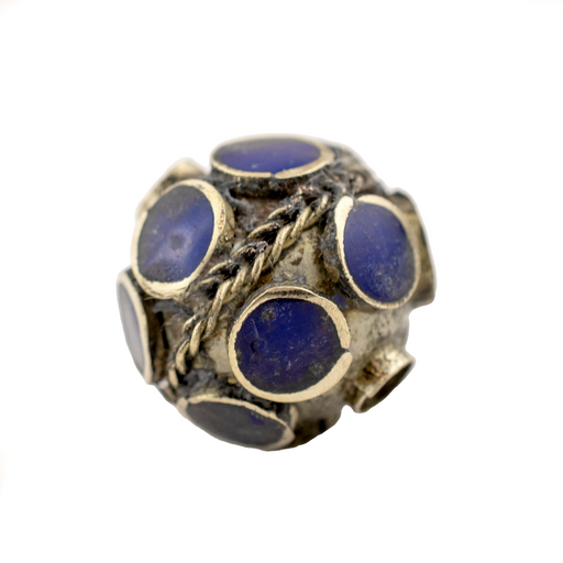 Lapis-Inlaid Afghan Tribal Silver Bead (20mm) - The Bead Chest