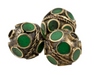 Emerald-Inlaid Afghan Tribal Silver Bead (20mm) - The Bead Chest