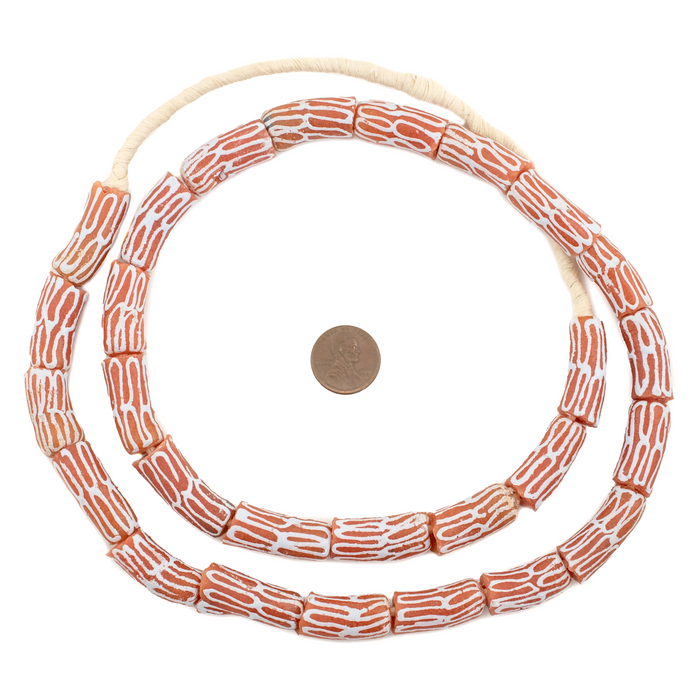 Lattice Red Krobo Beads (23x11mm) - The Bead Chest