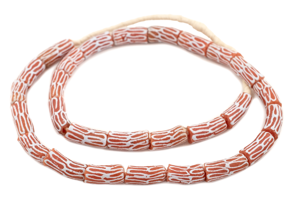 Lattice Red Krobo Beads (23x11mm) - The Bead Chest