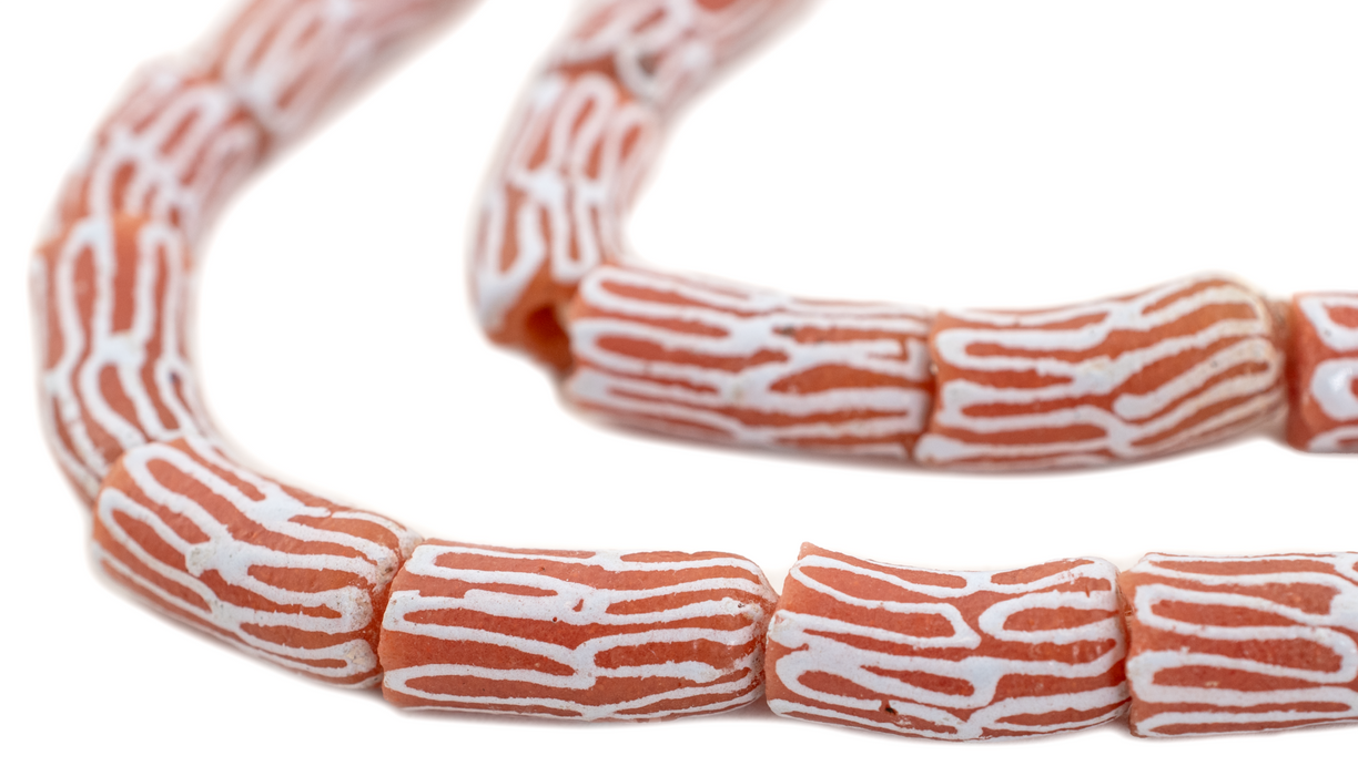 Lattice Red Krobo Beads (23x11mm) - The Bead Chest