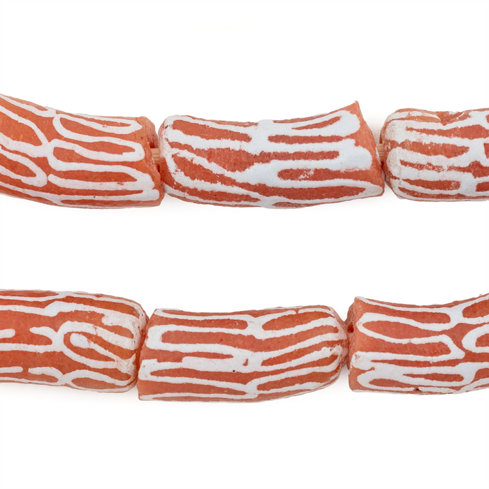 Lattice Red Krobo Beads (23x11mm) - The Bead Chest