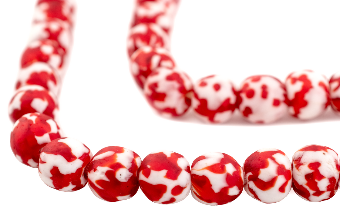 Crimson Red Fused Recycled Glass Beads (14mm) - The Bead Chest