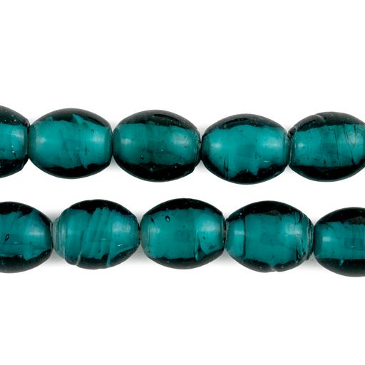 Teal Oval White Heart Beads (13x11mm) - The Bead Chest