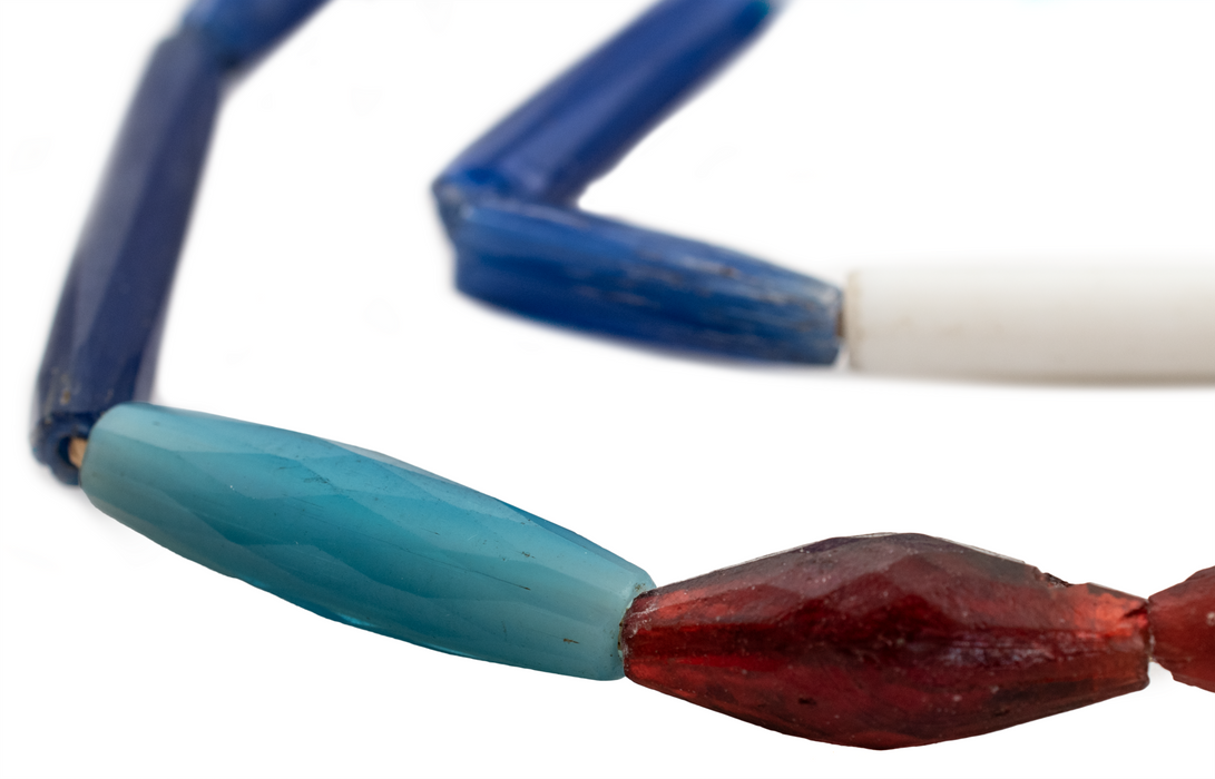 Rare Antique Multicolor Russian Blue Elongated Tube Beads #16559