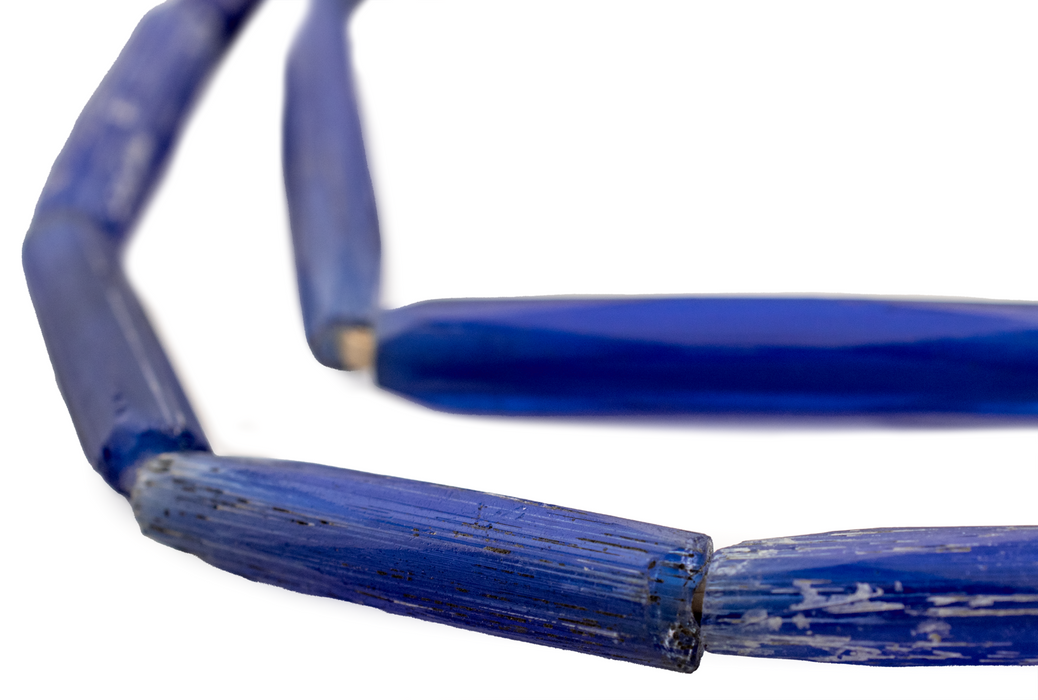 Antique Russian Blue Large Elongated Tube Beads
