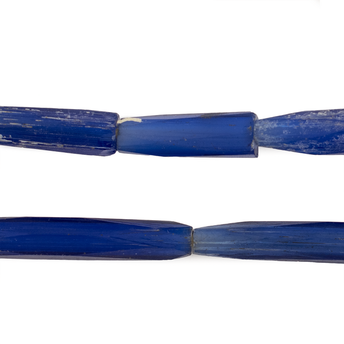 Antique Russian Blue Large Elongated Tube Beads