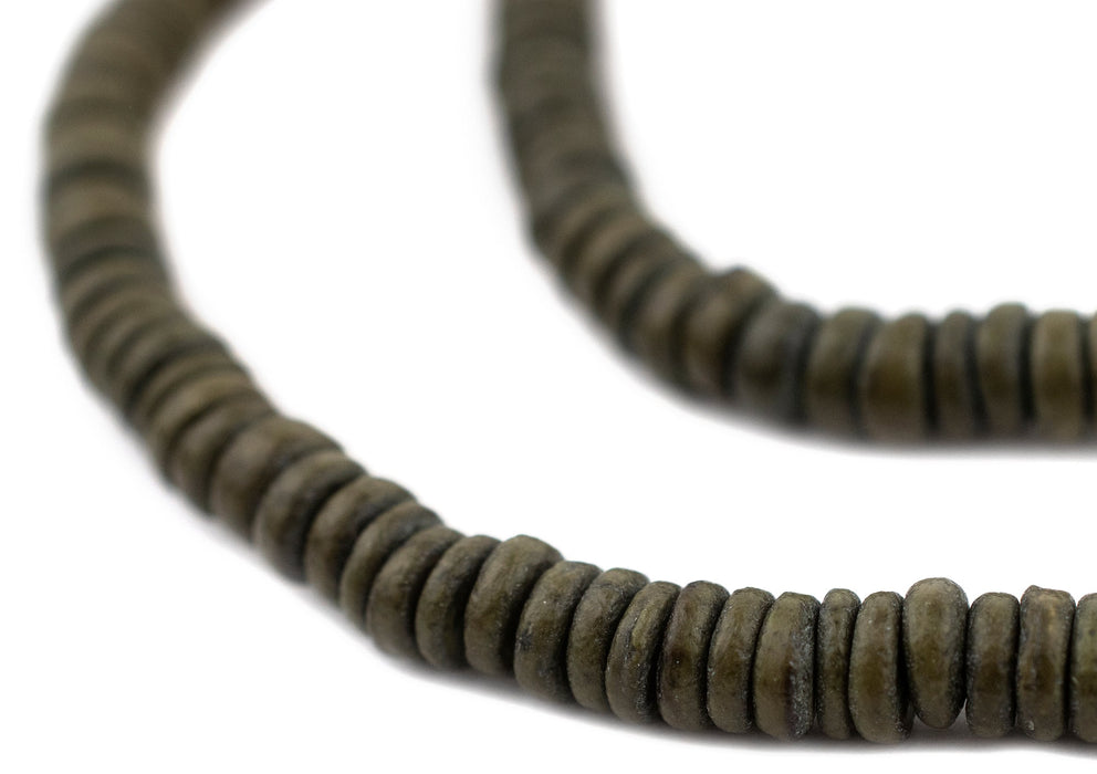 Olive Green Disk Coconut Shell Beads (8mm) (5 Pack) - The Bead Chest