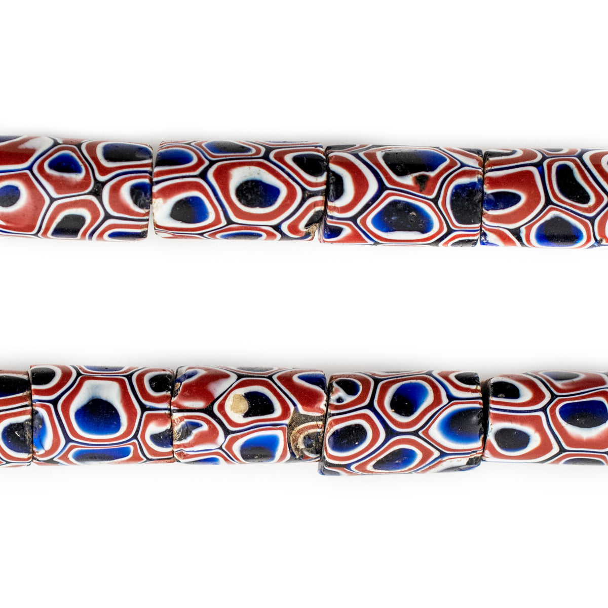 Matching Yellow with Red, selling White and Blue Millefiori Bead Strand from the West African Trade