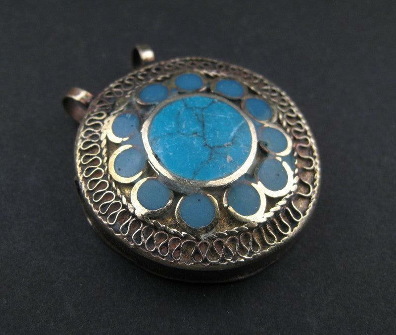 Turquoise Blue Inlaid Afghan Silver Pendant - The Bead Chest