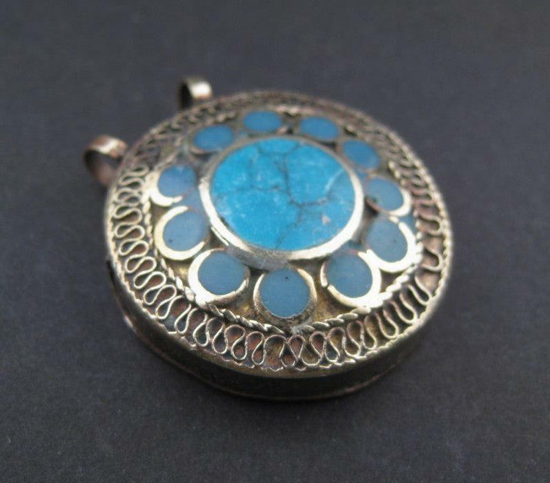 Turquoise Blue Inlaid Afghan Silver Pendant - The Bead Chest