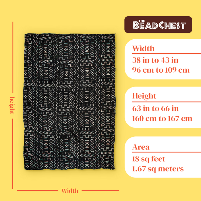 Ebony Black Bogolan Mali Mud Cloth (Gao Design) - The Bead Chest