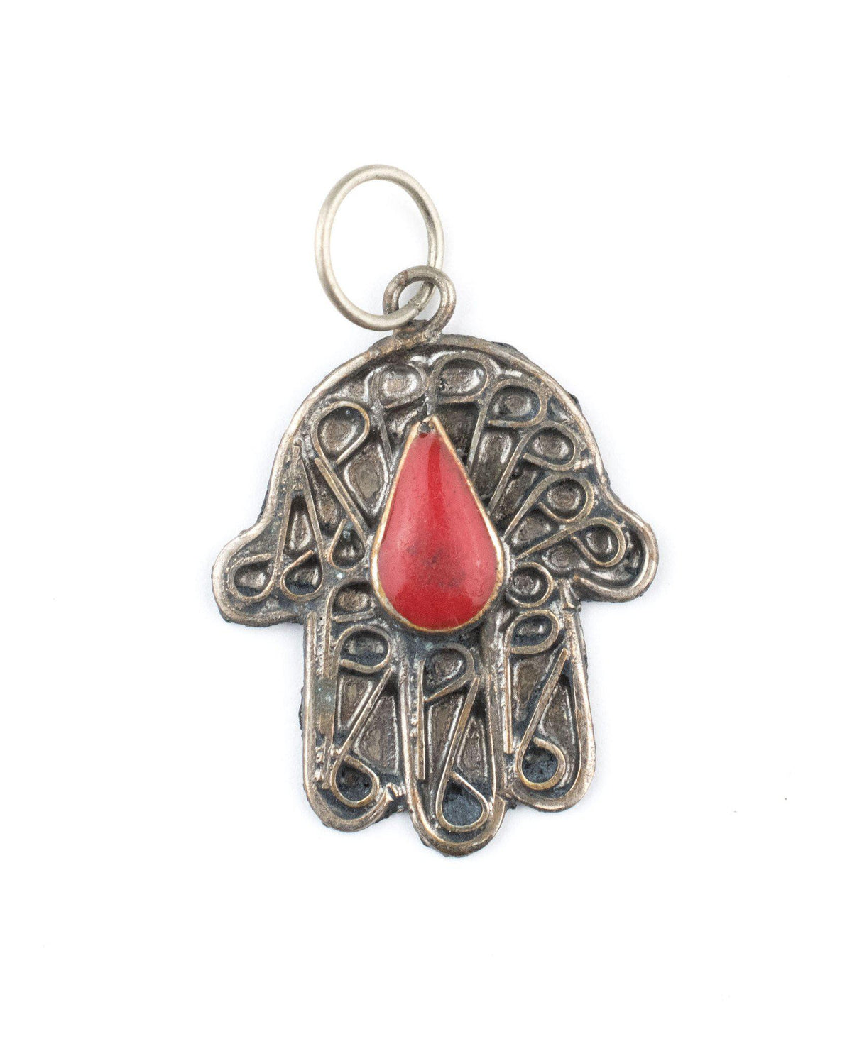 Red Inlay Silver Moroccan Hamsa Pendant — The Bead Chest