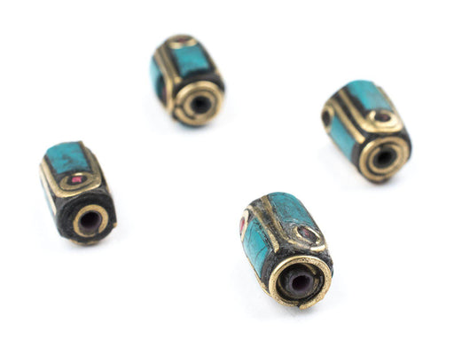 Inlaid Nepali Barrel Brass Beads (13x8mm) - The Bead Chest
