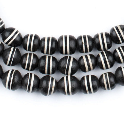 White Striped Inlaid Ebony Arabian Prayer Beads - The Bead Chest