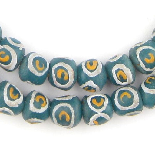 Teal Eye Round Krobo Beads - The Bead Chest