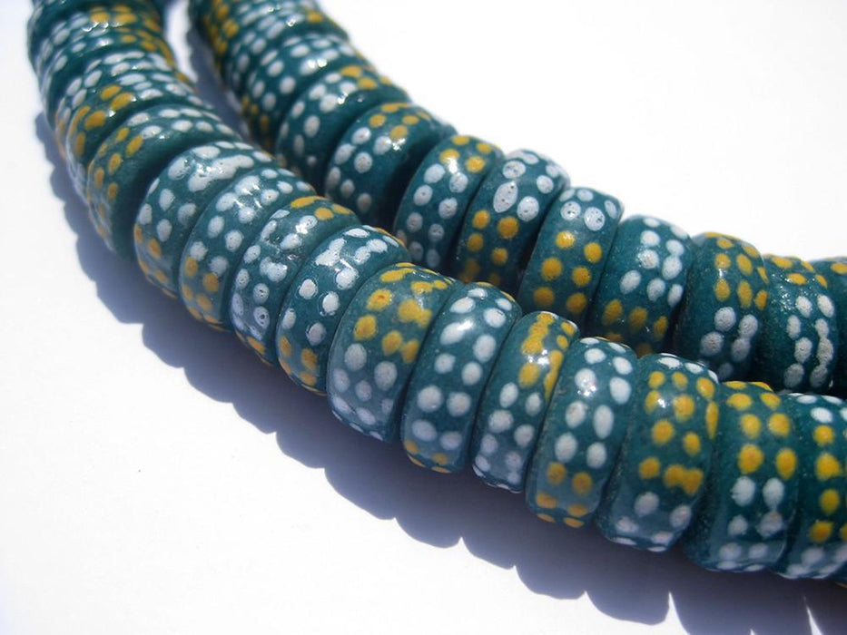 Teal Aja Krobo Powder Glass Beads - The Bead Chest