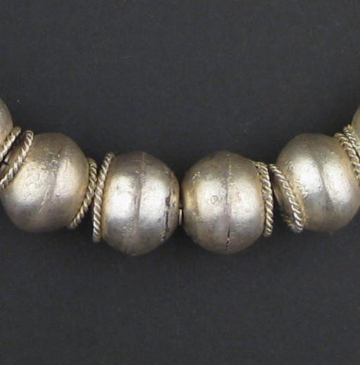 XL Ethiopian Bezeled White Metal Bicone Beads (17x20mm) - The Bead Chest