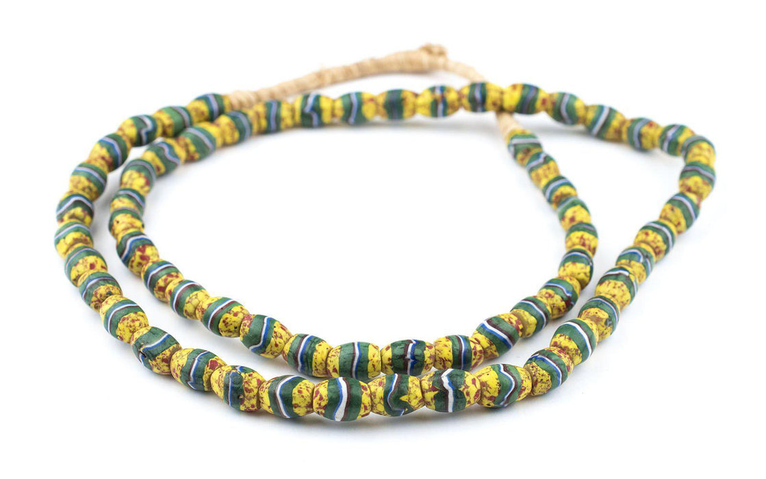 Blue, Green, Yellow Striped Oval Venetian Trade Beads - The Bead Chest