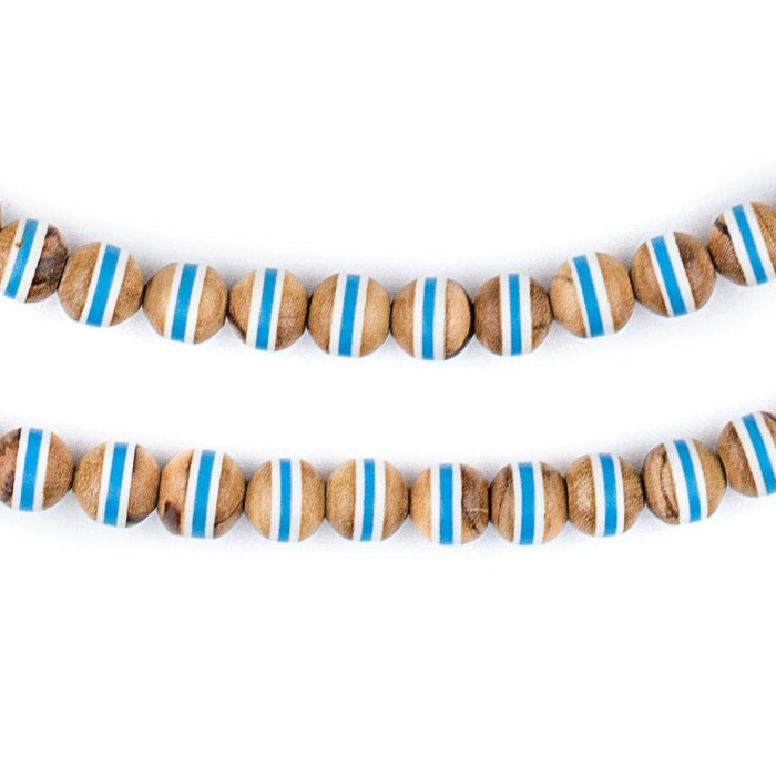 Blue Stripe Inlaid Olive Wood Arabian Prayer Beads (6mm) - The Bead Chest