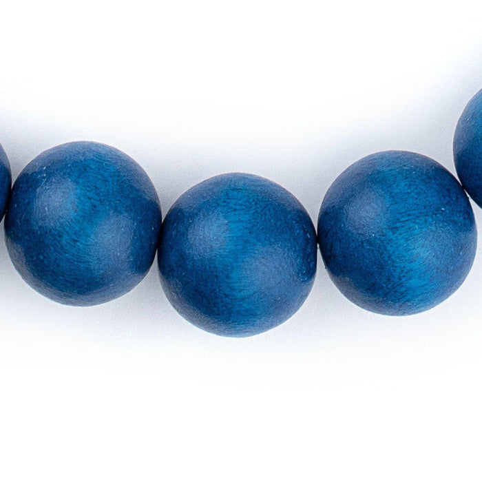 Azul Blue Round Natural Wood Beads (20mm) - The Bead Chest