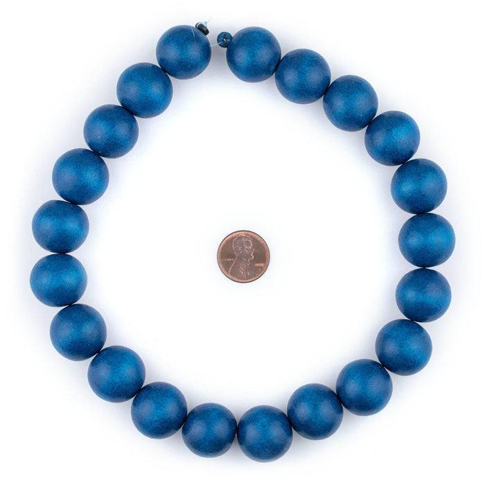 Azul Blue Round Natural Wood Beads (20mm) - The Bead Chest