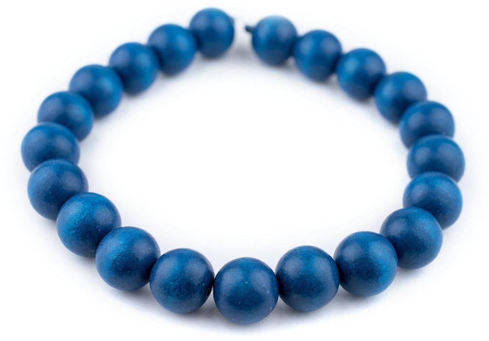 Azul Blue Round Natural Wood Beads (20mm) - The Bead Chest