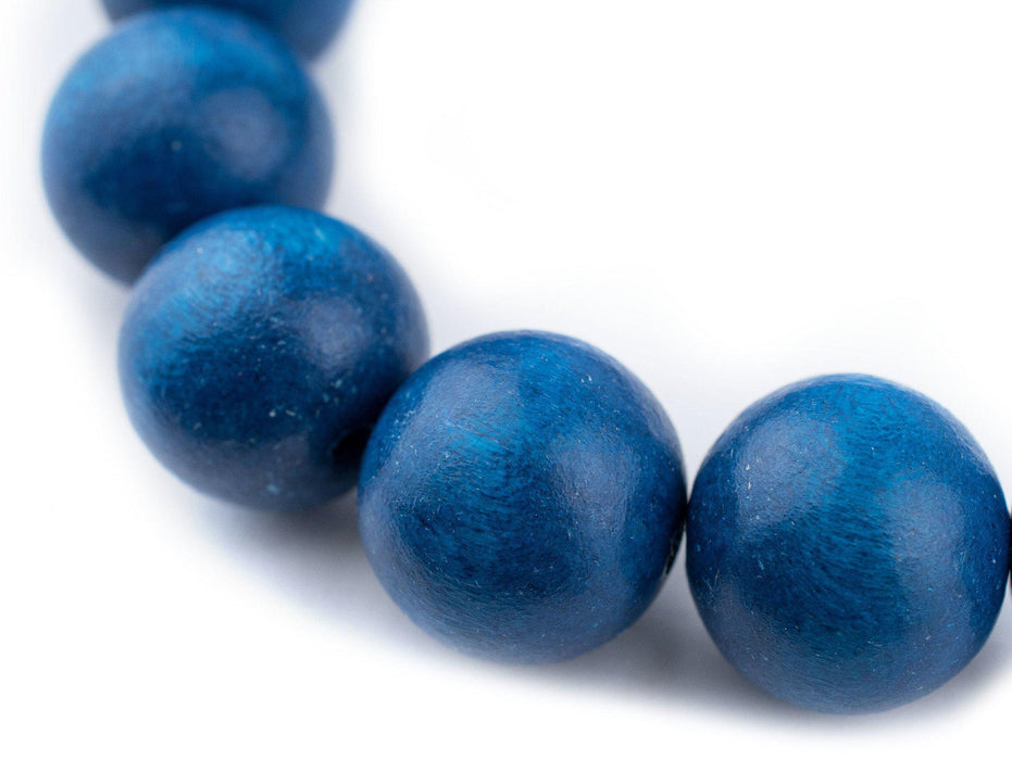 Azul Blue Round Natural Wood Beads (20mm) - The Bead Chest