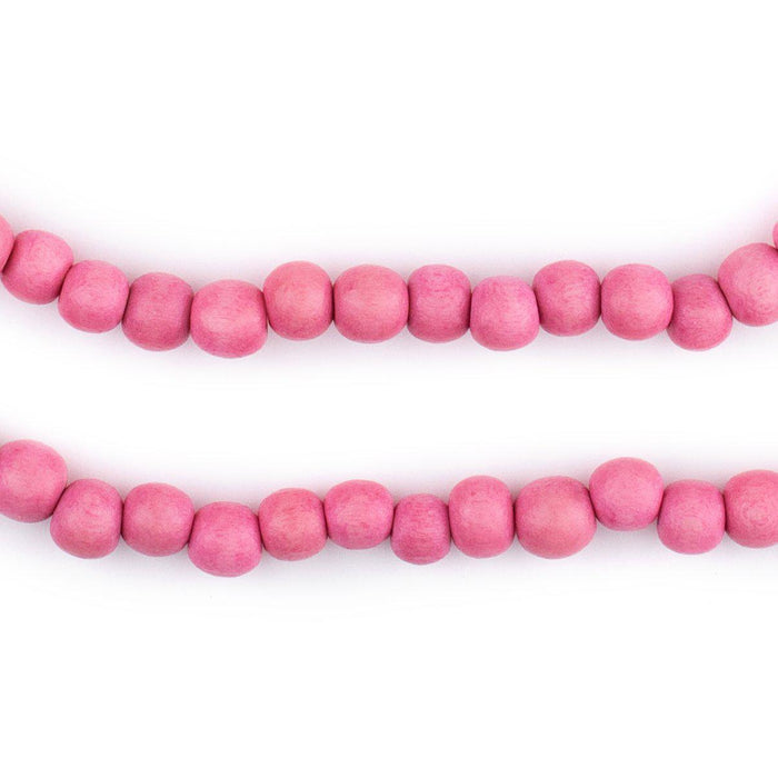 Neon Pink Round Natural Wood Beads (6mm) - The Bead Chest