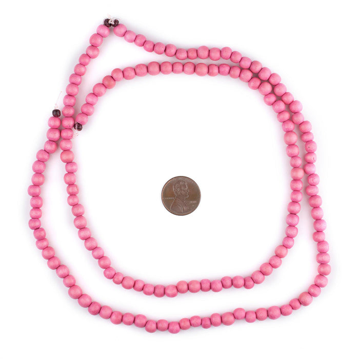 Neon Pink Round Natural Wood Beads (6mm) - The Bead Chest