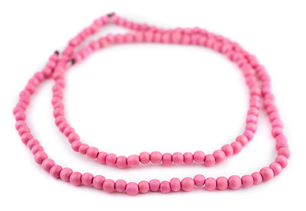 Neon Pink Round Natural Wood Beads (6mm) - The Bead Chest