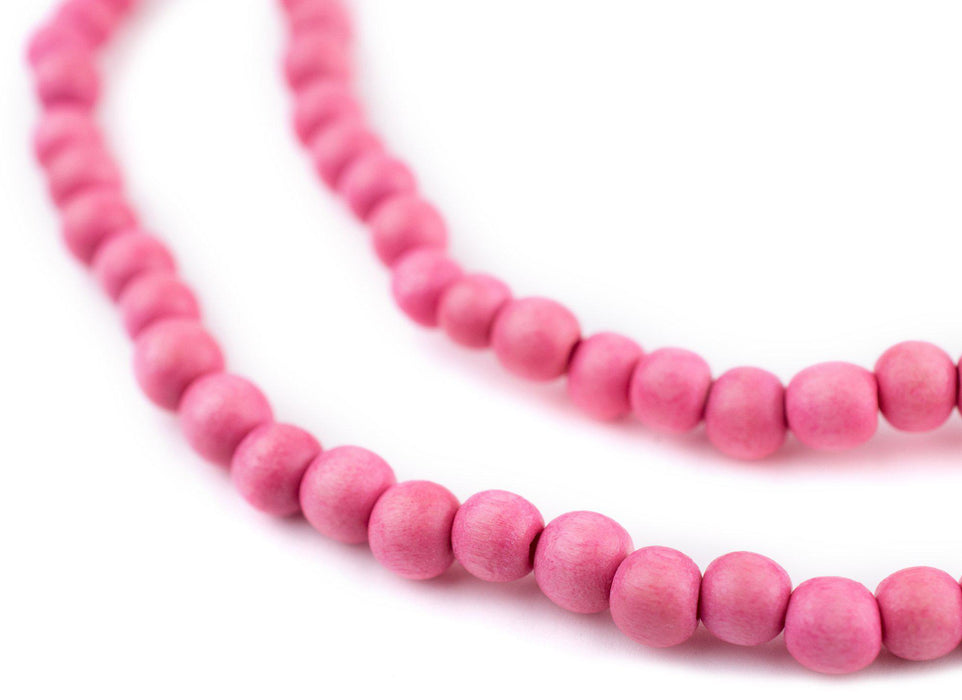 Neon Pink Round Natural Wood Beads (6mm) - The Bead Chest