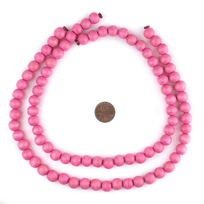 Neon Pink Round Natural Wood Beads (10mm) - The Bead Chest