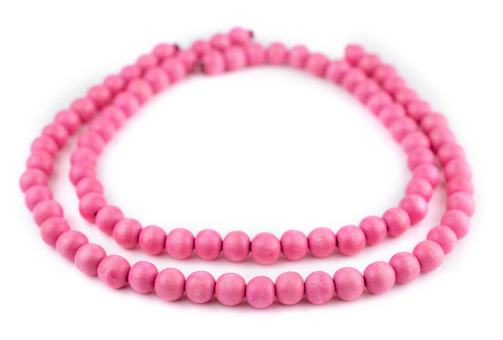 Neon Pink Round Natural Wood Beads (10mm) - The Bead Chest