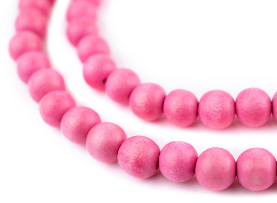 Neon Pink Round Natural Wood Beads (10mm) - The Bead Chest