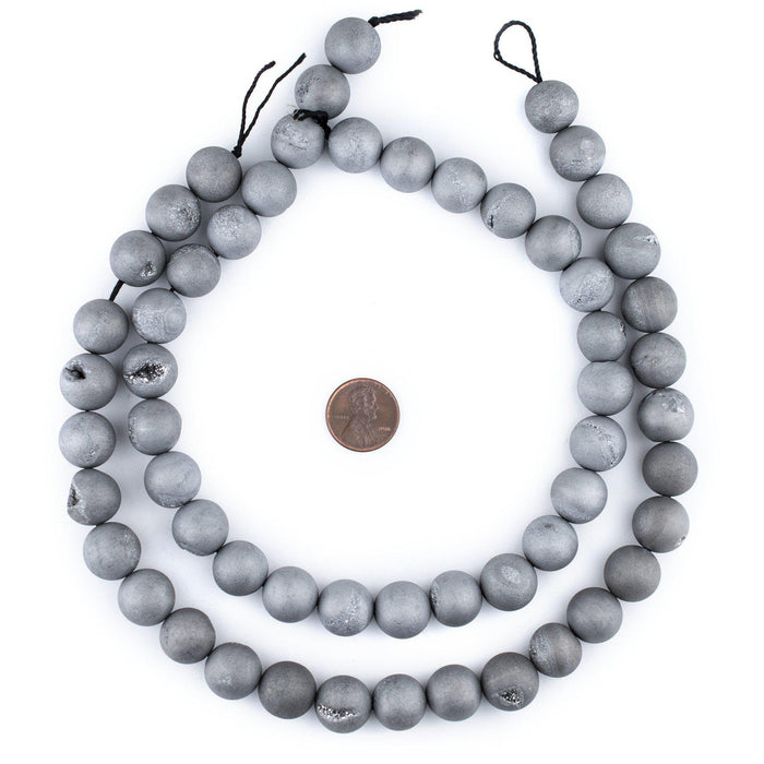 Silver Round Druzy Agate Beads (14mm) - The Bead Chest