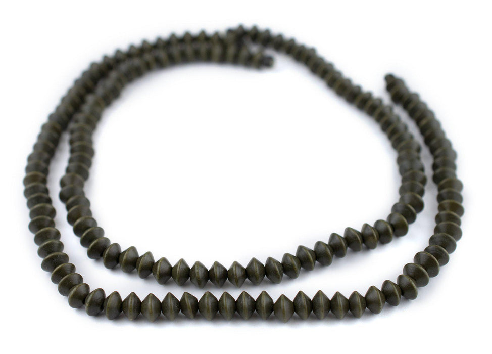 Olive Green Bicone Natural Wood Beads (5x8mm) - The Bead Chest