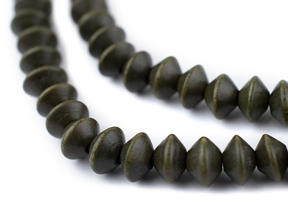 Olive Green Bicone Natural Wood Beads (5x8mm) - The Bead Chest