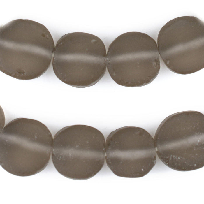 Groundhog Grey Flat Circular Java Recycled Glass Beads (15mm) - The Bead Chest