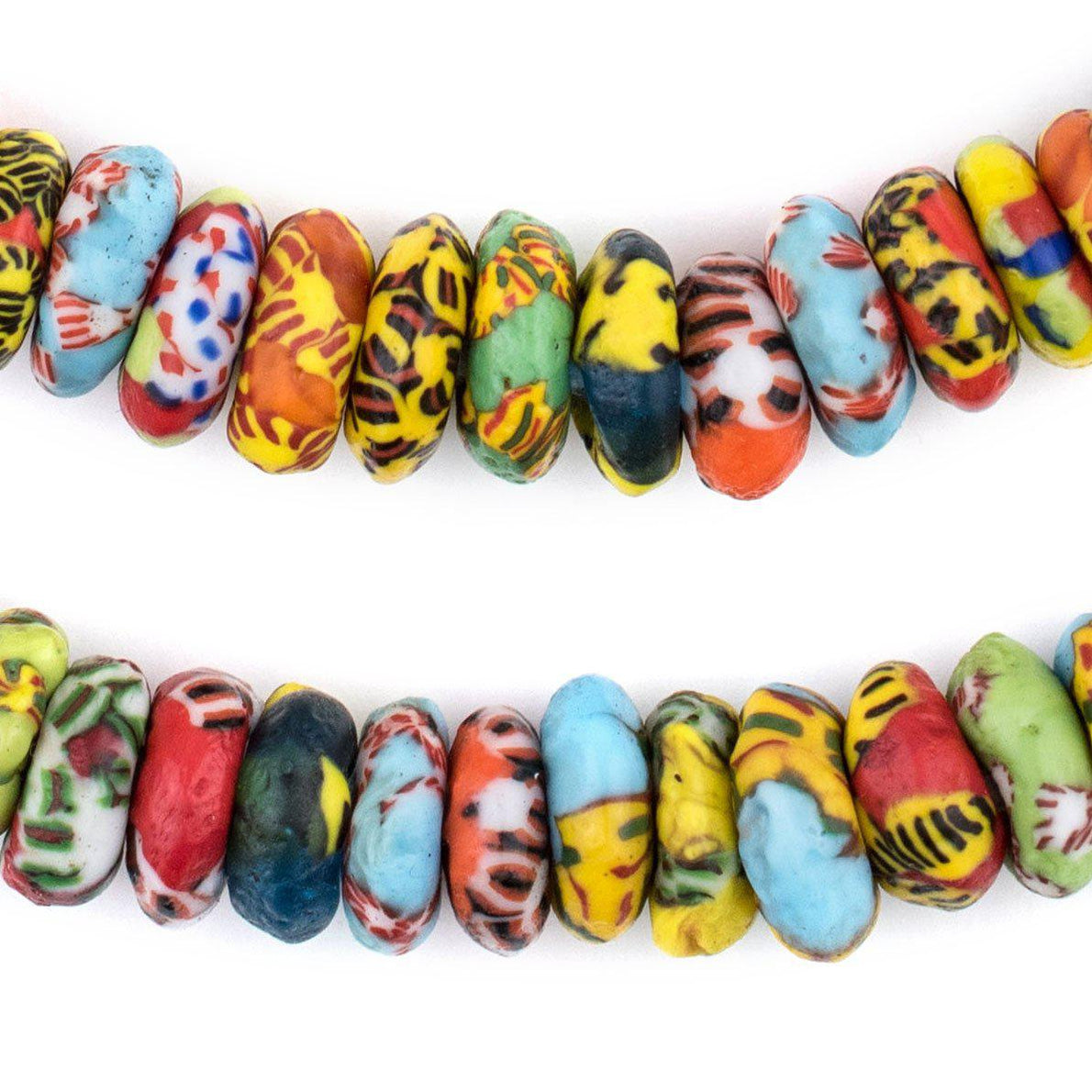 Bright Medley Fused Rondelle Recycled Glass Beads 14mm — The Bead Chest